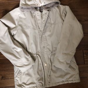 Tan khaki faux fur lined parka jacket